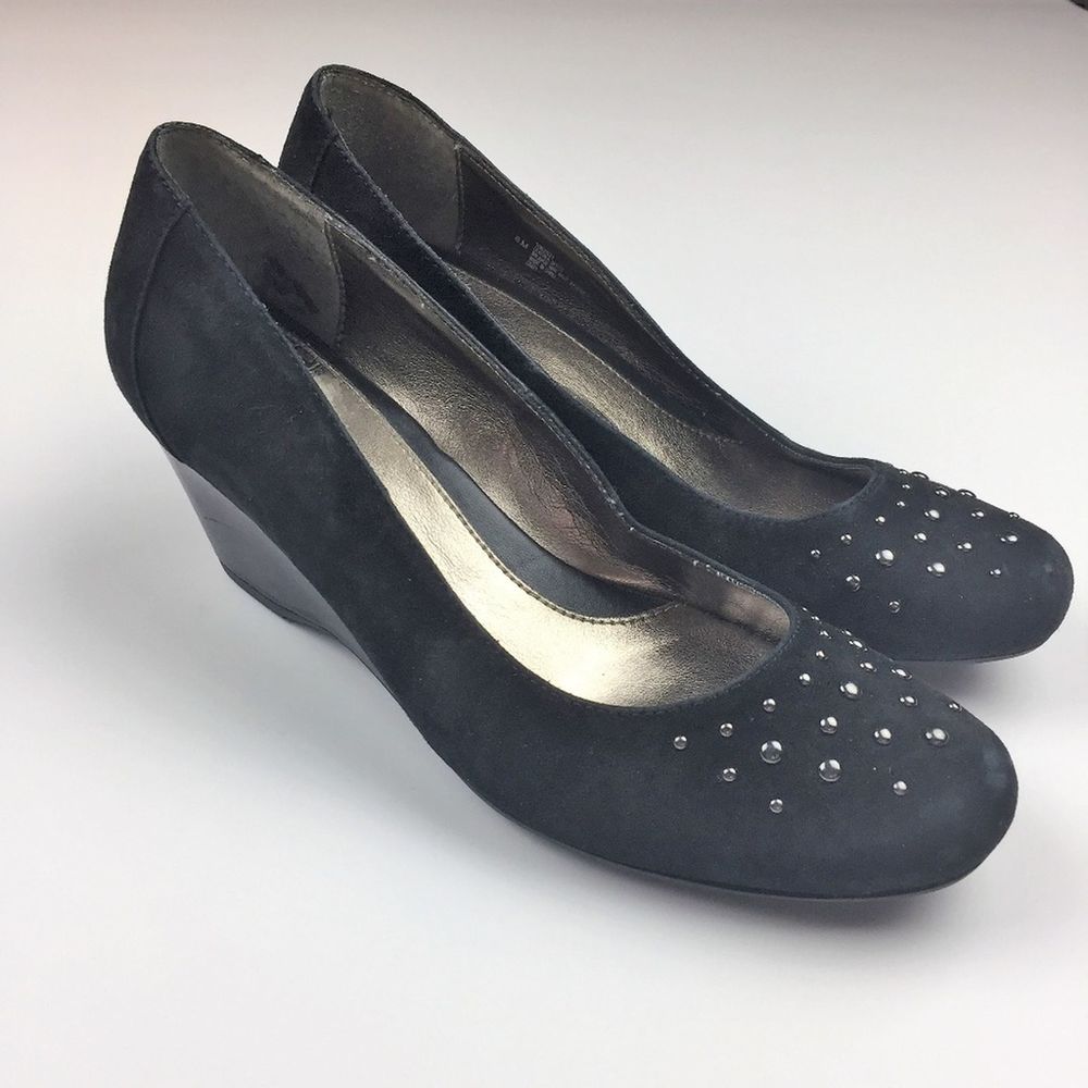 Sofft Black Suede Wedges Metal Stud Detailing 6M